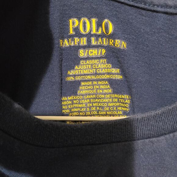Mens S Polo Ralph Lauren Classic Cotton Logo Tee T-Shirt Blue White Logo STAIN - Picture 3 of 5